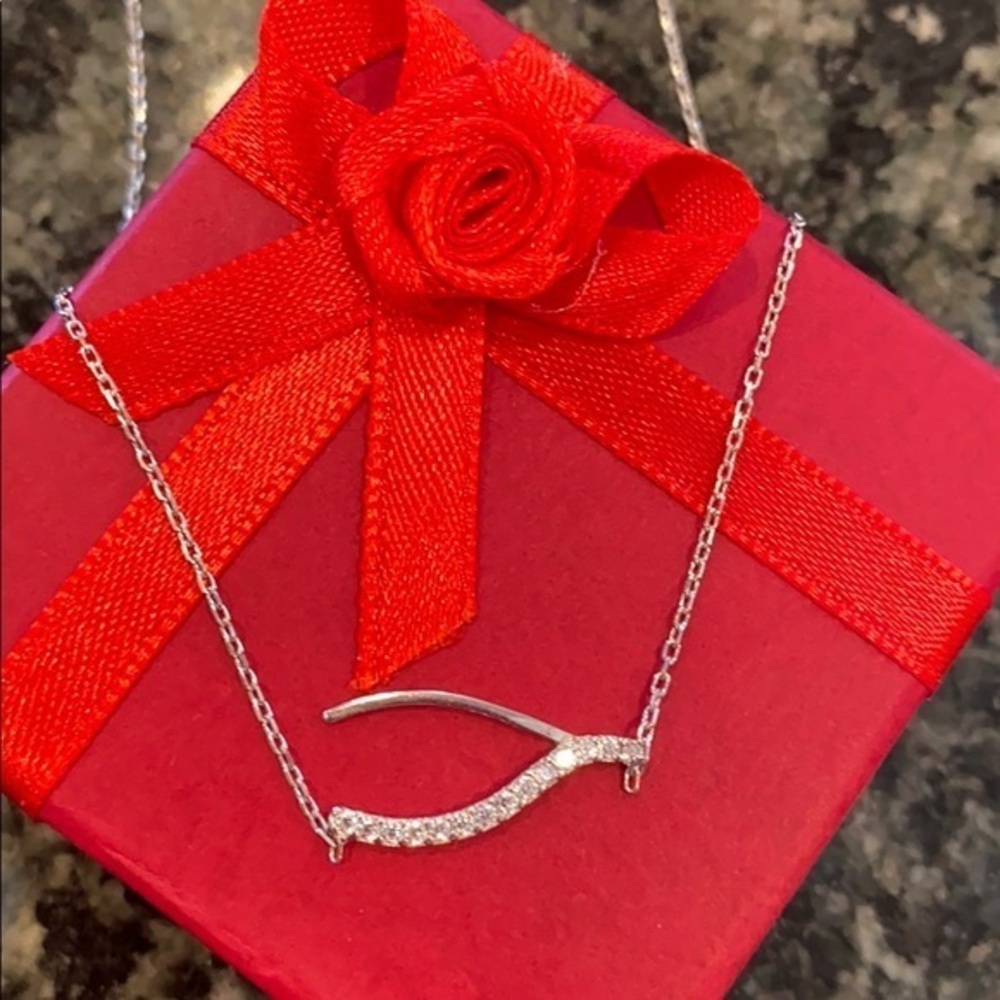 Dainty Sterling Silver Wish Bone CZ Necklace
